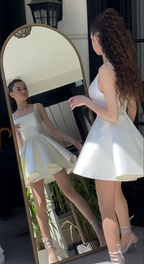 Simple Sequare Neck White Short Prom Dress,Elegant Homecoming Dresses