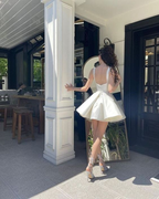 Simple Sequare Neck White Short Prom Dress,Elegant Homecoming Dresses
