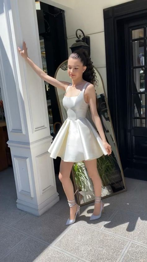 Simple Sequare Neck White Short Prom Dress,Elegant Homecoming Dresses