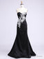 Trendy Scoop Floor Length See Through Back Appliques Party Polyester Formal Black