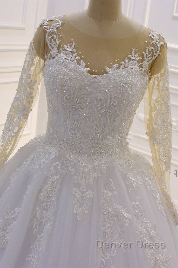 Trendy Sweetheart Long Sleevess Ivory Ball Gown Wedding Dresses