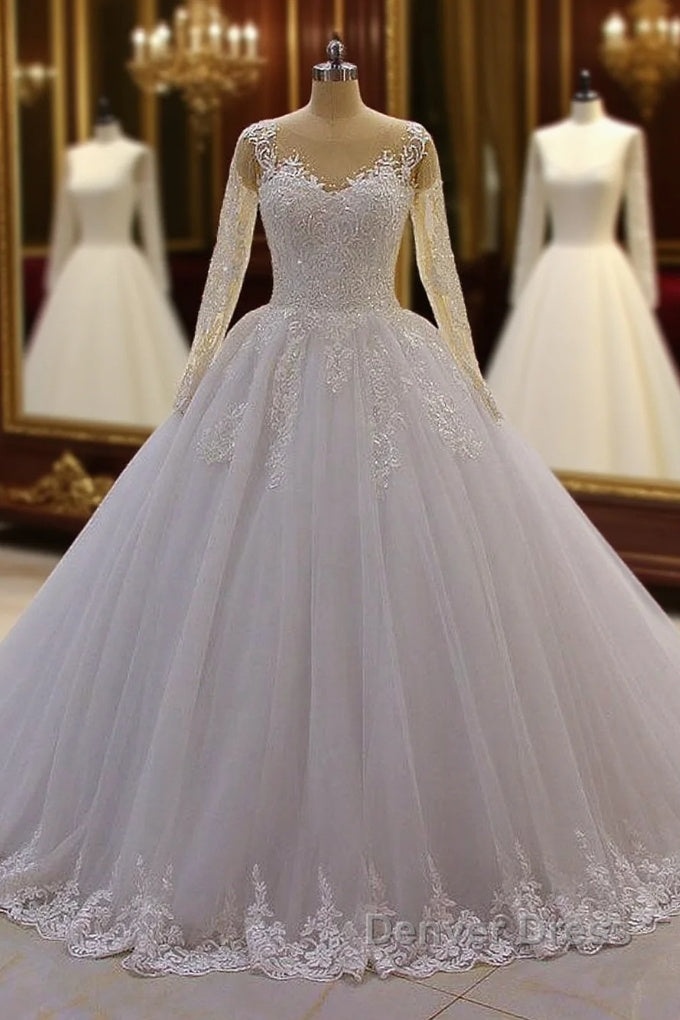 Trendy Sweetheart Long Sleevess Ivory Ball Gown Wedding Dresses Main image