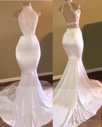 Trendy White Mermaid High-Neck Sleeveless Prom Party Gowns Secondary image