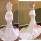 Trendy White Mermaid High Neck Sleeveless Prom Gown