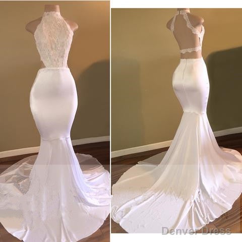 Trendy White Mermaid High Neck Sleeveless Prom Gown
