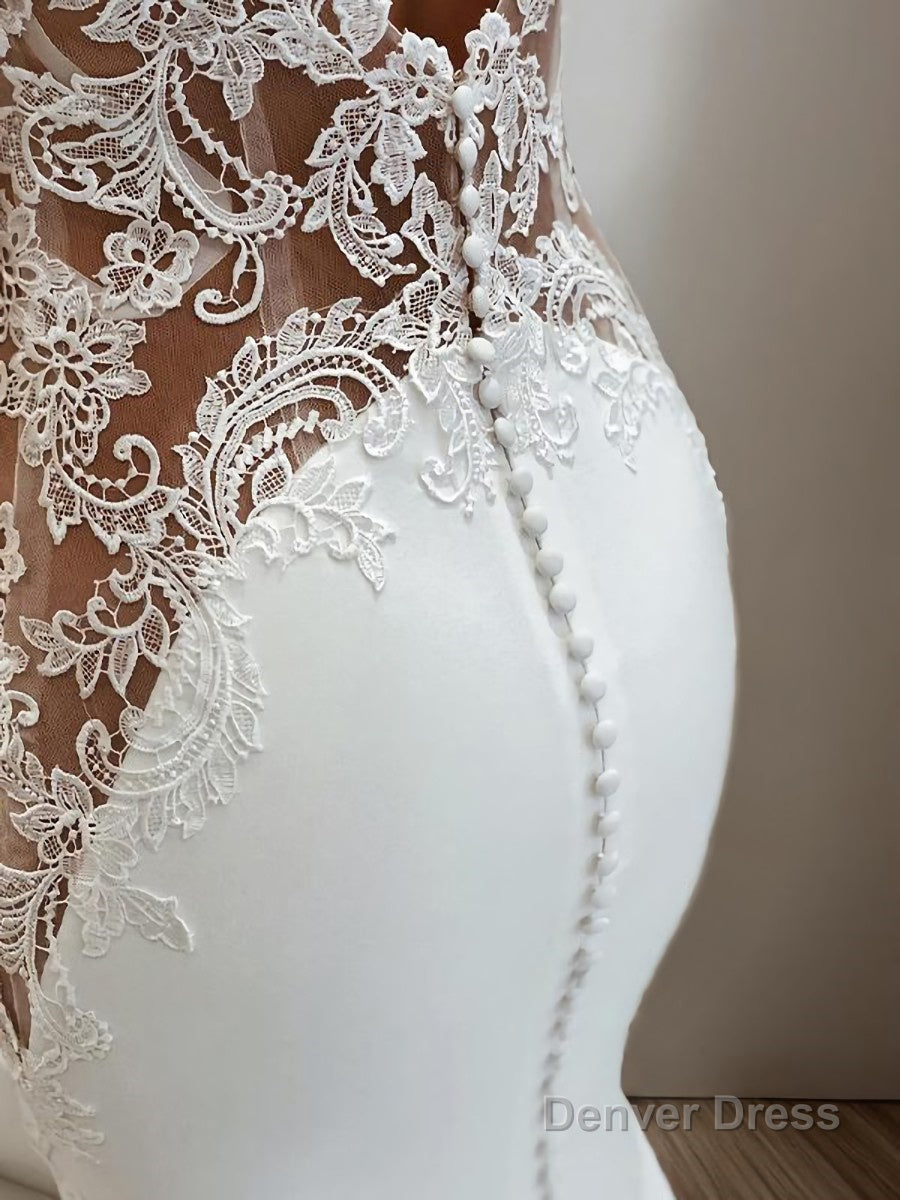 Trumpet Mermaid Bateau Chapel Train Stretch Crepe Wedding Dresses