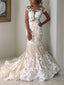 Trumpet Mermaid Bateau Sweep Train Tulle Wedding Dresses With Appliques Lace