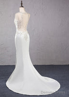 Trumpet Mermaid Beading Satin Wedding Dresses