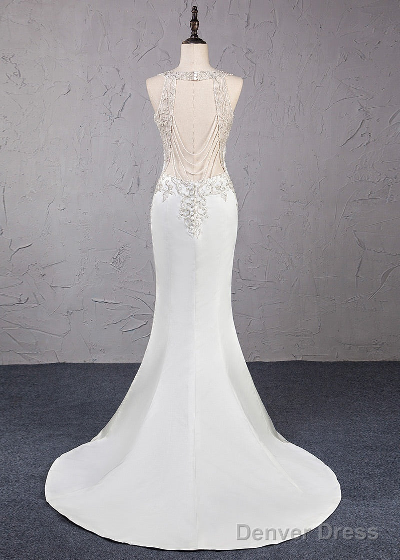 Trumpet Mermaid Beading Satin Wedding Dresses