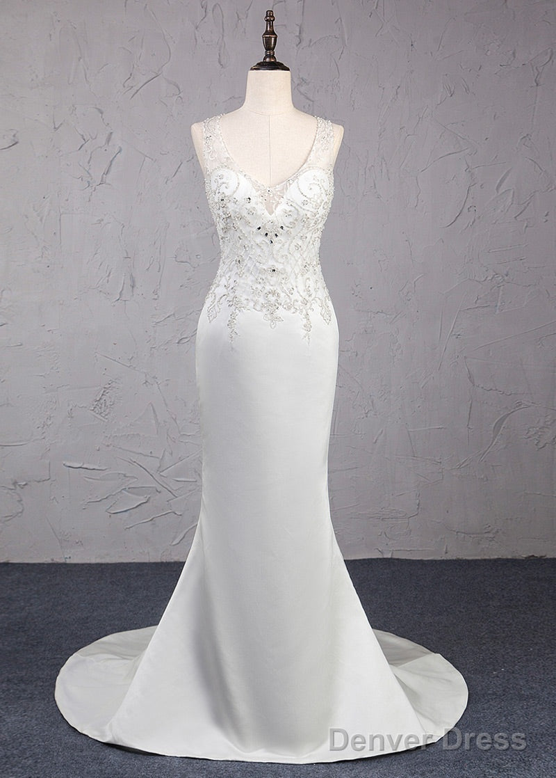 Trumpet Mermaid Beading Satin Wedding Dresses