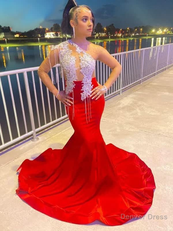 Trumpet Mermaid Prom Dress Charmeuse Applique One Shoulder Long Sleeves Sweep Brush Train Dresses Main image