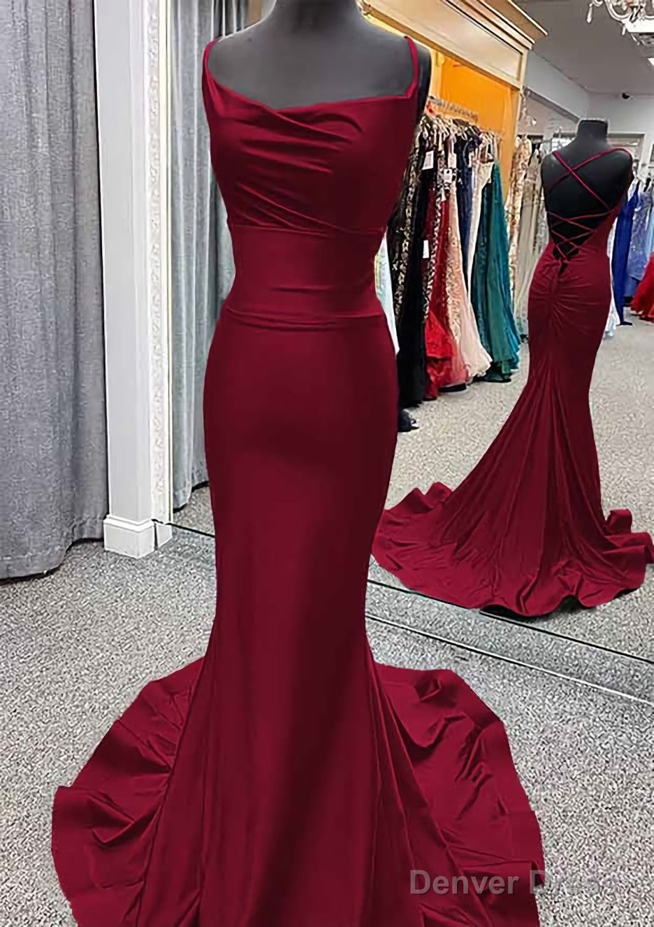 Trumpet/Mermaid Cowl Neck Spaghetti Straps Sweep Train Jersey Prom Dresses With Pleated