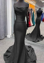 Trumpet/Mermaid Cowl Neck Spaghetti Straps Sweep Train Jersey Prom Dresses With Pleated