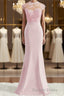 Trumpet Mermaid High Neck Floor Length Stretch Crepe Bridesmaid Dresses with Appliques Lace