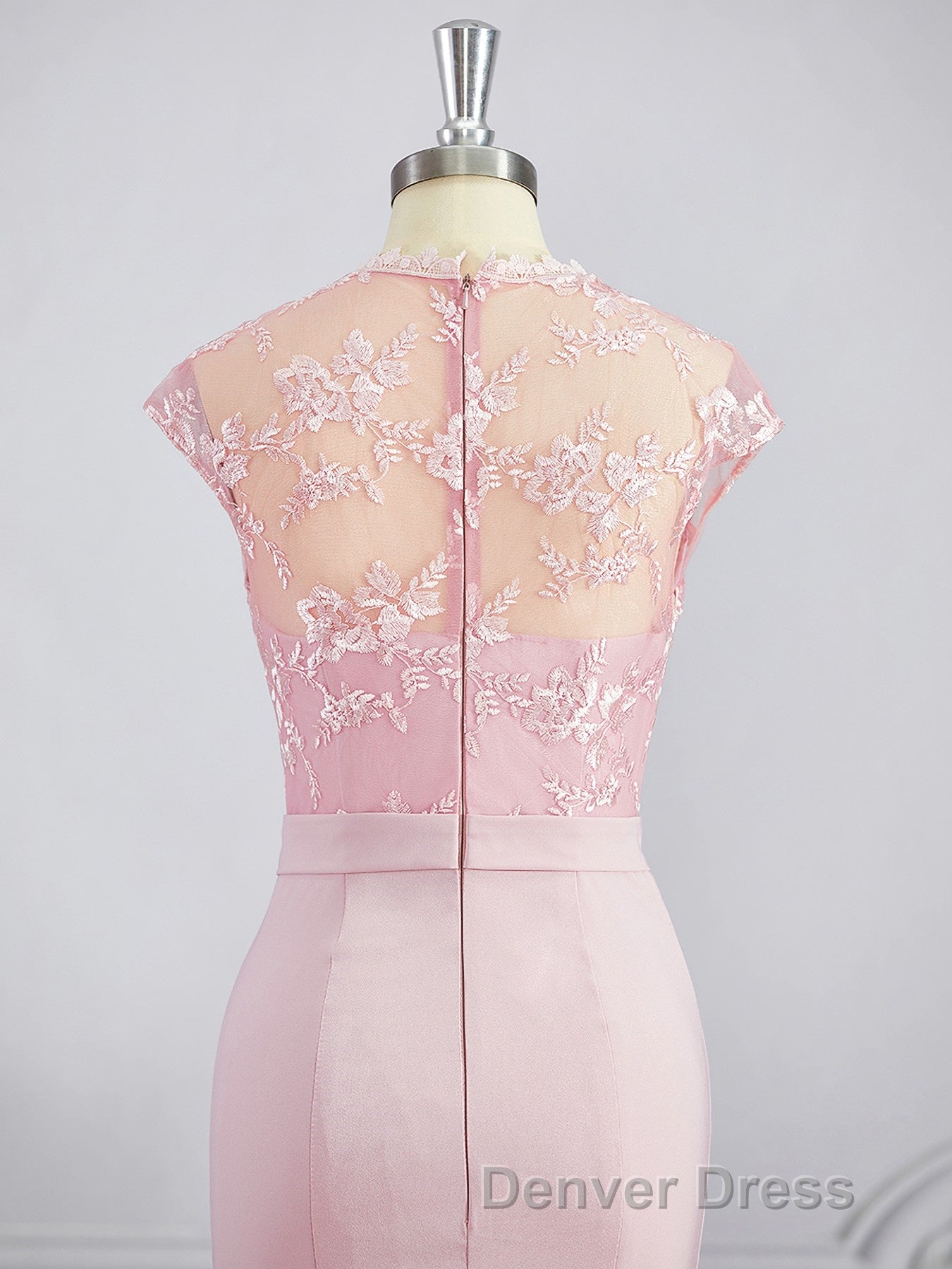 Trumpet Mermaid High Neck Floor Length Stretch Crepe Bridesmaid Dresses with Appliques Lace