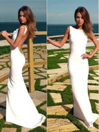 Trumpet Mermaid High Neck Sweep Train Jersey Prom Dresses