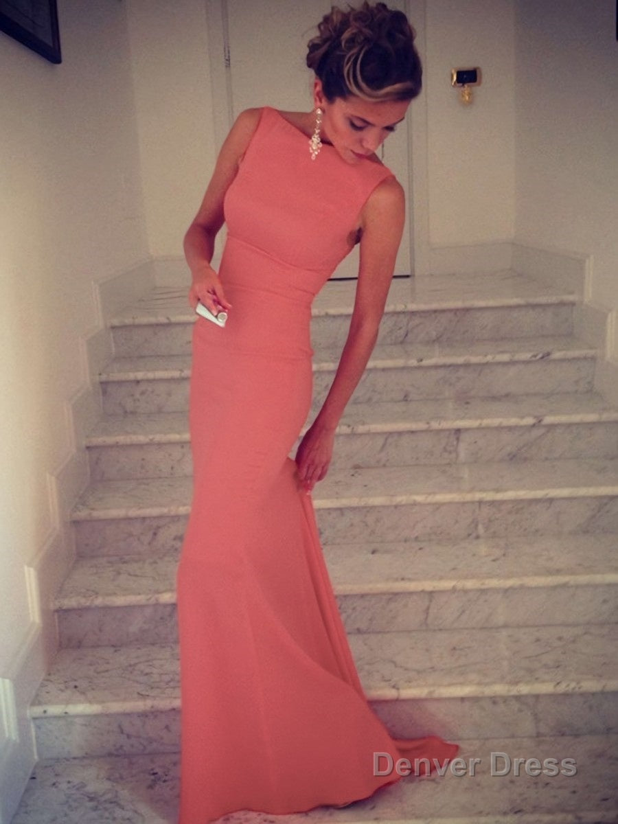 Trumpet Mermaid High Neck Sweep Train Jersey Prom Dresses