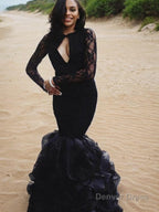 Trumpet Mermaid Jewel Floor Length Lace Prom Dresses