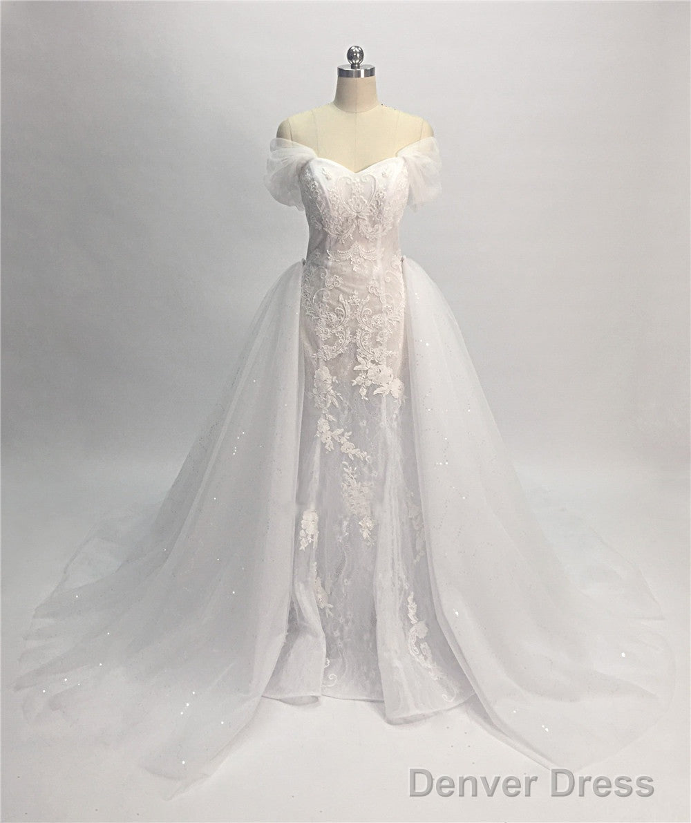 Trumpet/Mermaid  Lace Off-The-Shoulder Tulle Wedding Dresses