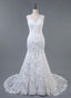 Trumpet/Mermaid Lace V-Neck Sweep Train Wedding Dresses