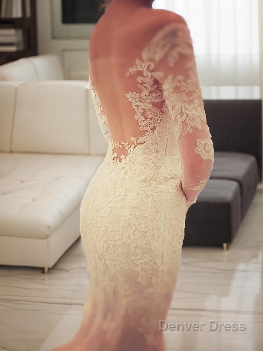 Trumpet Mermaid Off The Shoulder Chapel Train Lace Wedding Dresses With Appliques Lace