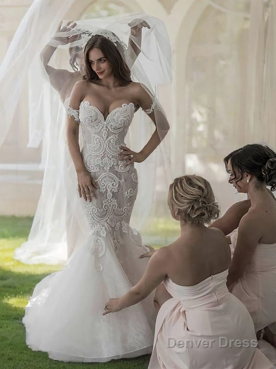 Trumpet Mermaid Off The Shoulder Chapel Train Tulle Wedding Dresses