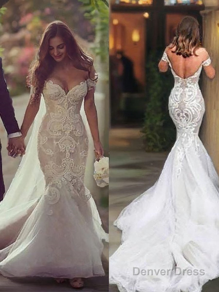 Trumpet Mermaid Off The Shoulder Chapel Train Tulle Wedding Dresses