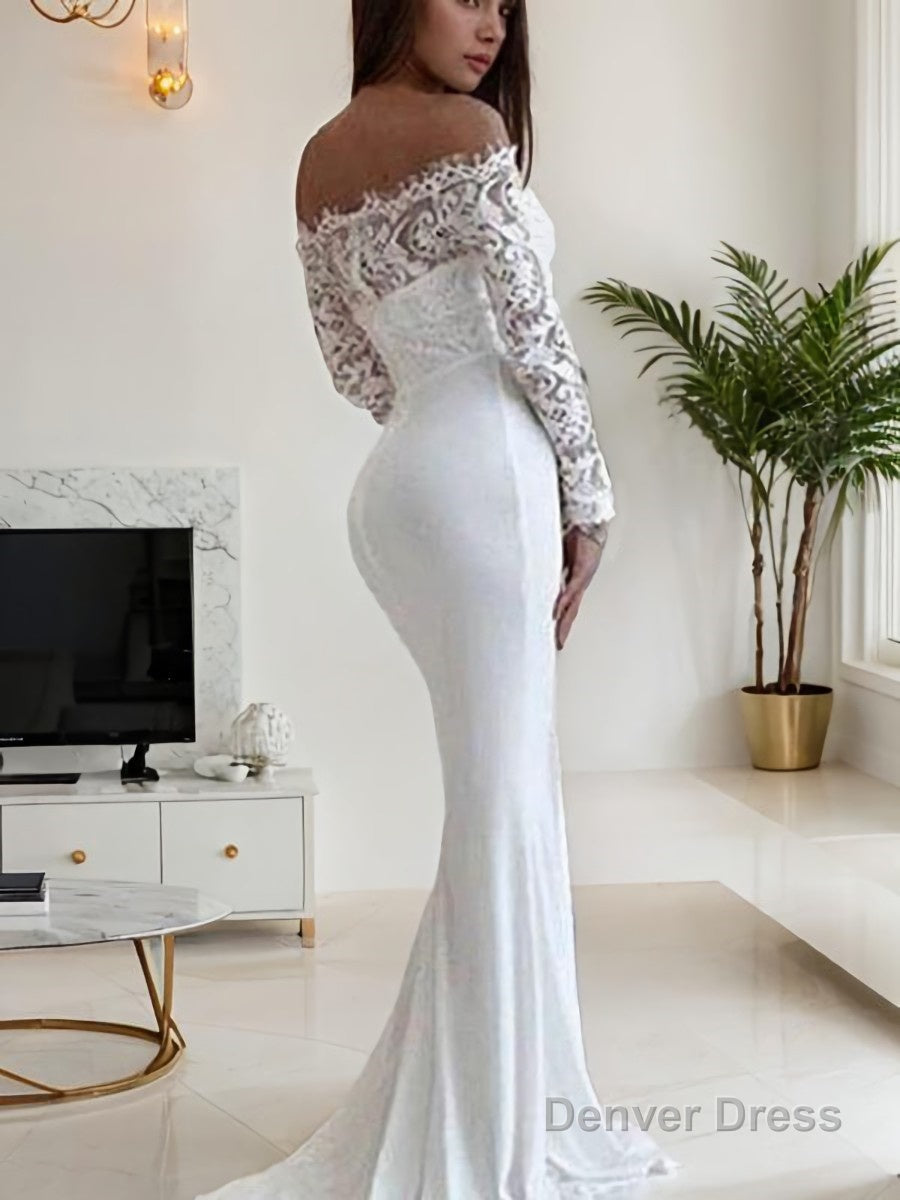 Trumpet Mermaid Off The Shoulder Court Train Chiffon Wedding Dresses