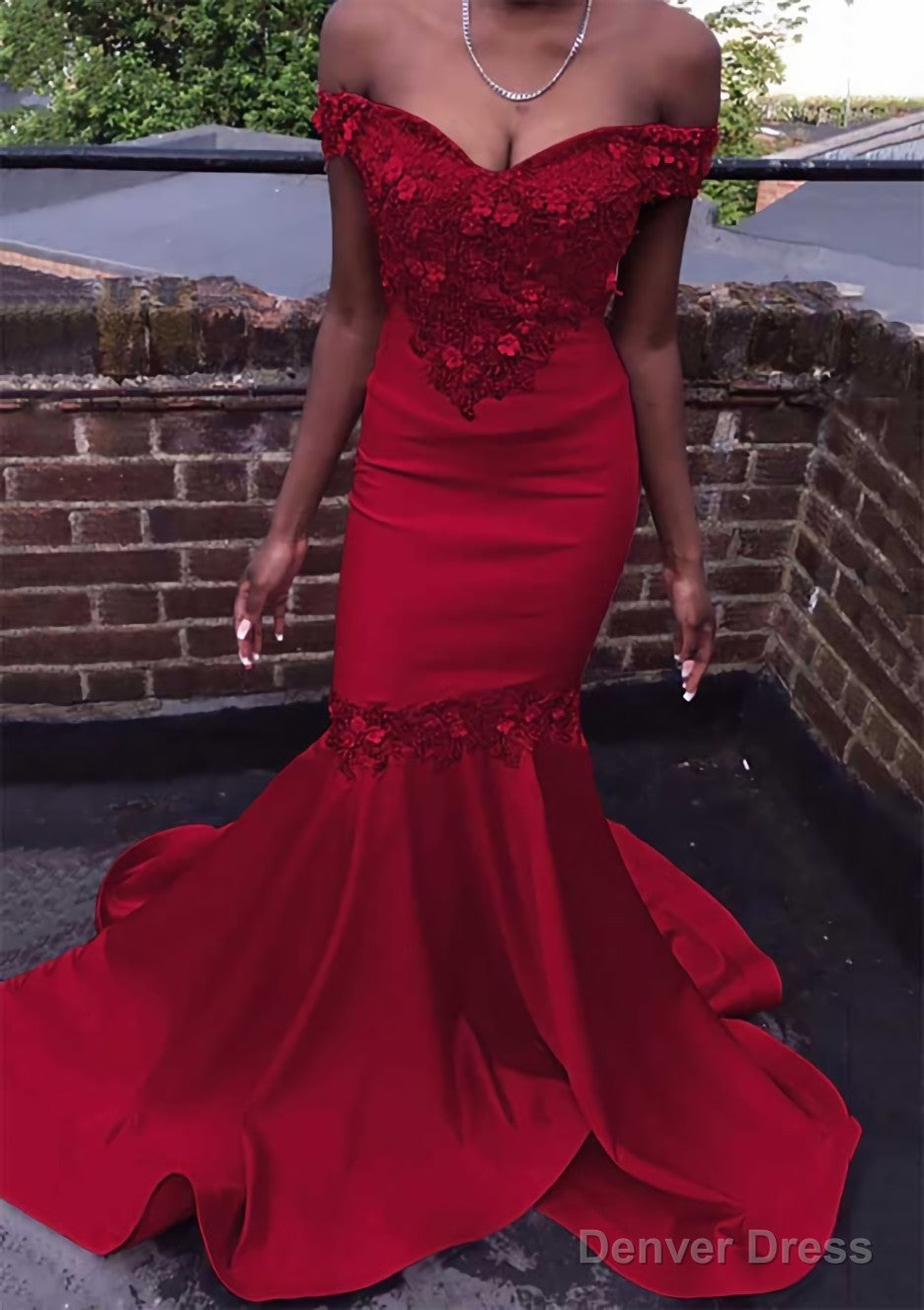 Trumpet Mermaid Off The Shoulder Court Train Satin Prom Dresses With Beading Flowers