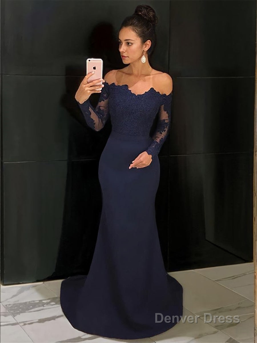 Trumpet Mermaid Off The Shoulder Court Train Stretch Crepe Prom Dresses With Lace Main image
