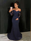 Trumpet Mermaid Off The Shoulder Court Train Stretch Crepe Prom Dresses With Lace