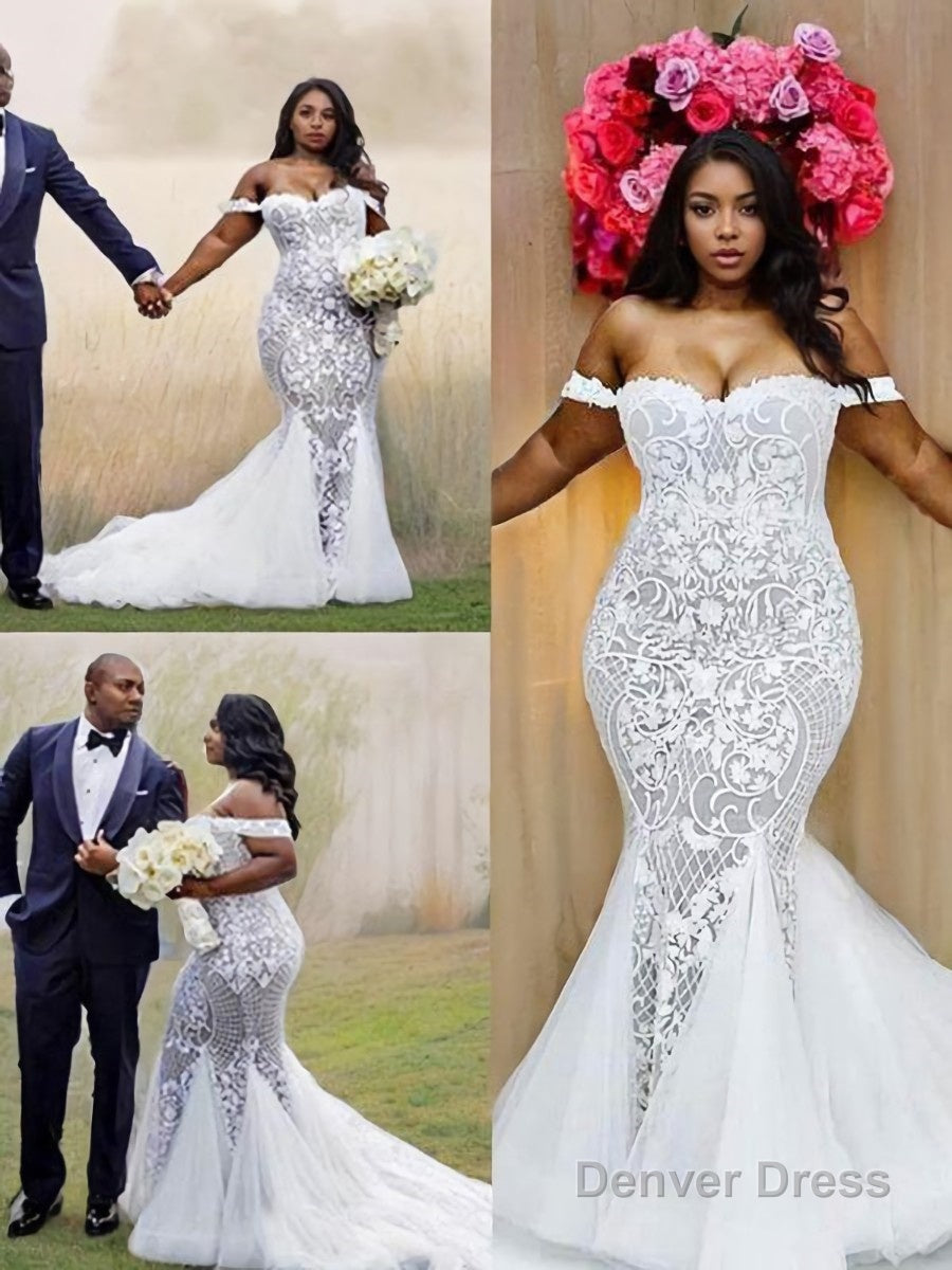 Trumpet Mermaid Off The Shoulder Court Train Tulle Wedding Dresses Main image