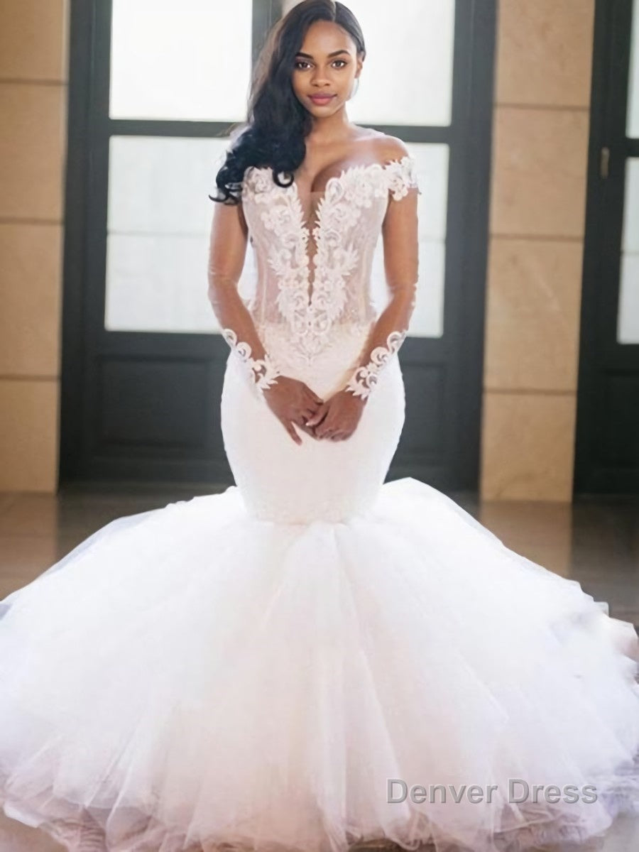 Trumpet/Mermaid Off-the-Shoulder Floor-Length Tulle Wedding Dresses Main image