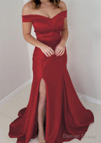 Trumpet Mermaid Off The Shoulder Sleeveless Satin Long Floor Length Prom Dresses