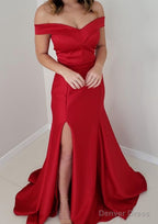 Trumpet Mermaid Off The Shoulder Sleeveless Satin Long Floor Length Prom Dresses