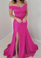 Trumpet Mermaid Off The Shoulder Sleeveless Satin Long Floor Length Prom Dresses