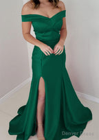 Trumpet Mermaid Off The Shoulder Sleeveless Satin Long Floor Length Prom Dresses