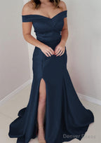 Trumpet Mermaid Off The Shoulder Sleeveless Satin Long Floor Length Prom Dresses