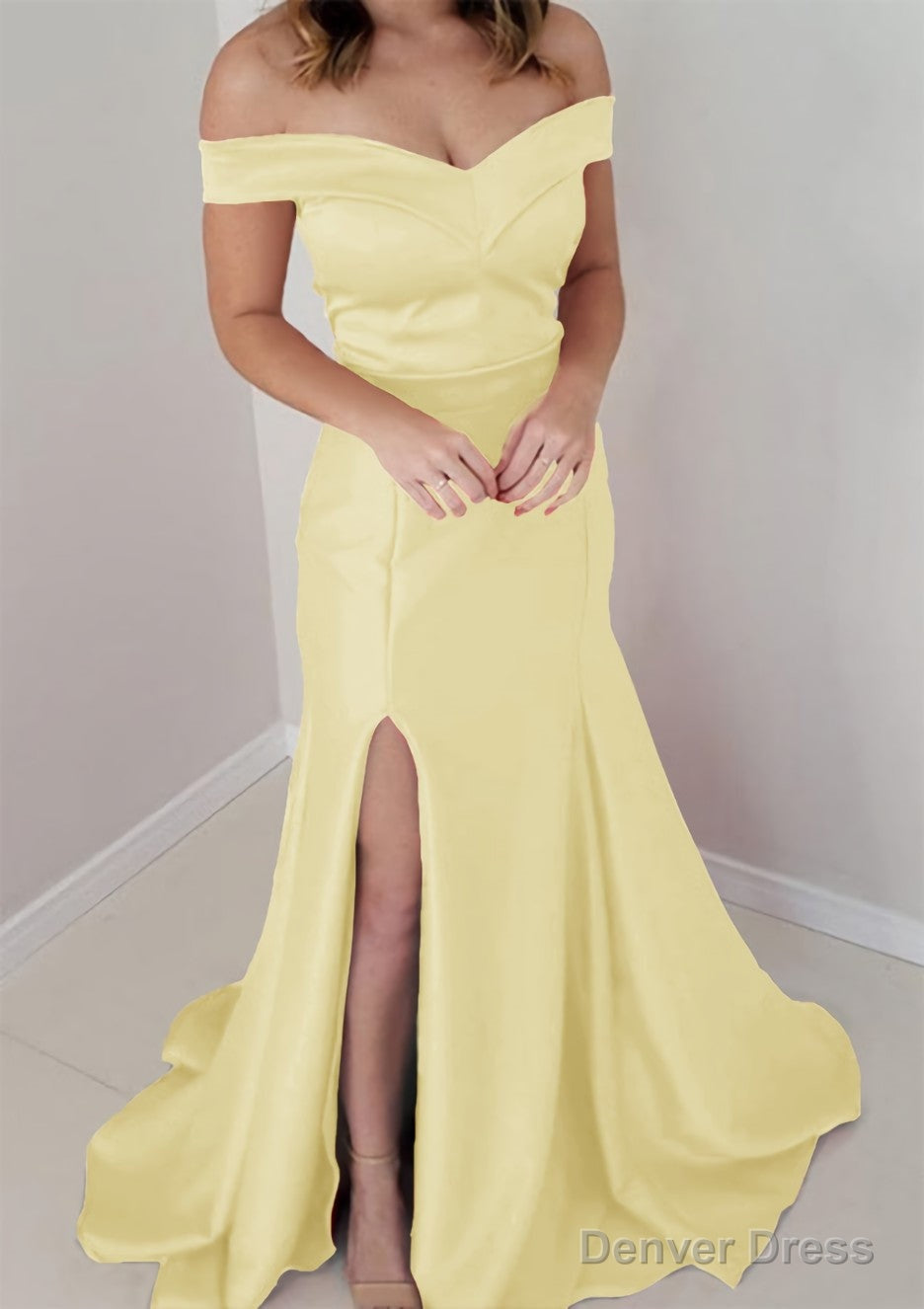 Trumpet/Mermaid Off-the-Shoulder Sleeveless Satin Long/Floor-Length Prom Dresses