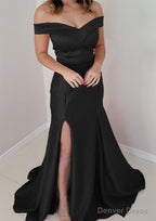 Trumpet/Mermaid Off-the-Shoulder Sleeveless Satin Long/Floor-Length Prom Dresses