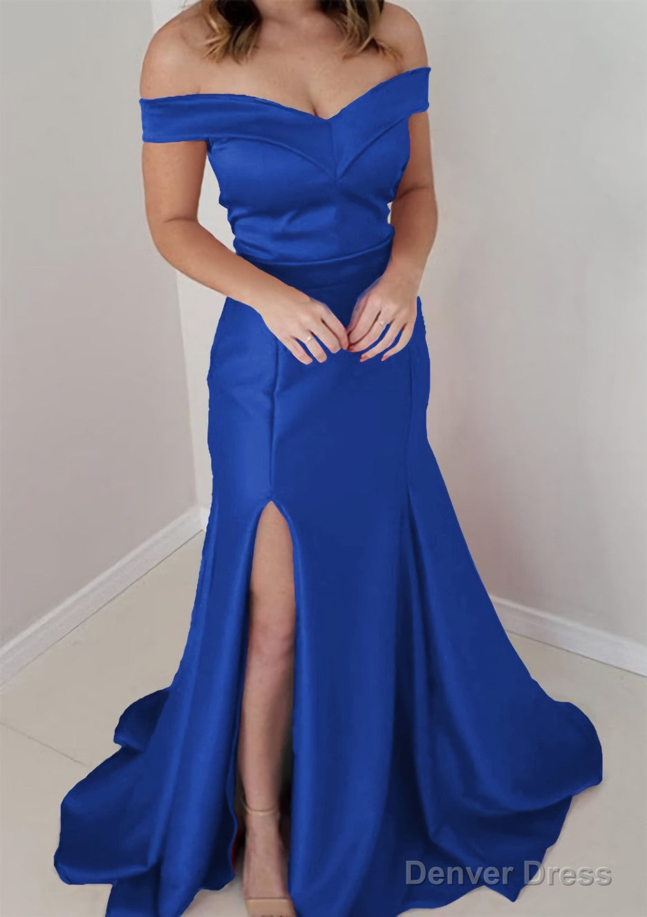 Trumpet Mermaid Off The Shoulder Sleeveless Satin Long Floor Length Prom Dresses