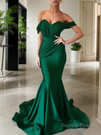 Trumpet Mermaid Off The Shoulder Sweep Train Jersey Prom Dresses With Ruffles