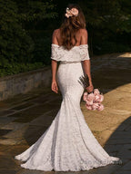 Trumpet Mermaid Off The Shoulder Sweep Train Lace Wedding Dresses