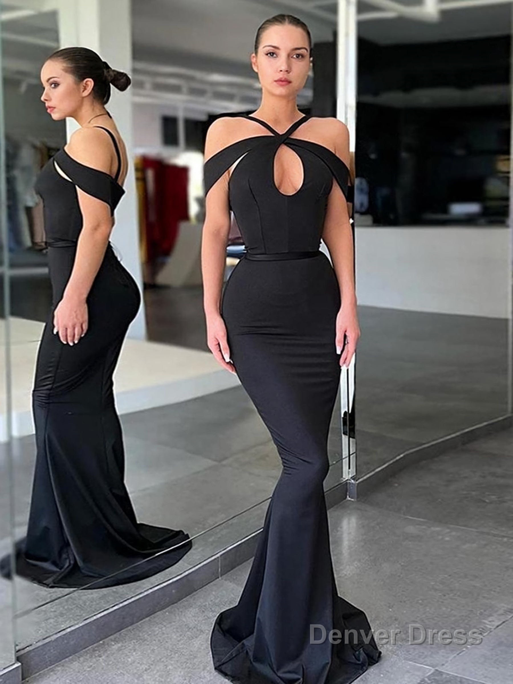 Trumpet Mermaid Off The Shoulder Sweep Train Stretch Crepe Prom Dresses With Ruffles Secondary image