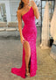 Trumpet/Mermaid One-Shoulder Sleeveless Sparkling Allover Sequined Prom Dresses With Split