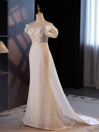 Trumpet Mermaid Puffy Sleeves  Wedding Dresses With Detachable Train