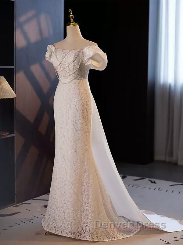 Trumpet Mermaid Puffy Sleeves  Wedding Dresses With Detachable Train