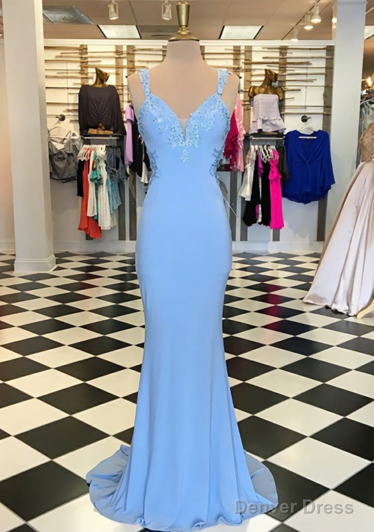 Trumpet Mermaid Scalloped Neck Sleeveless Sweep Train Elastic Satin Prom Dresses With Appliqued Main image