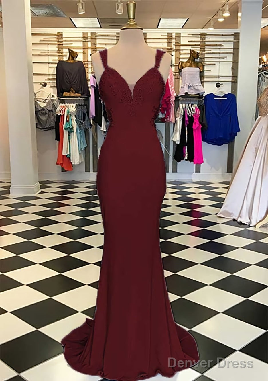 Trumpet Mermaid Scalloped Neck Sleeveless Sweep Train Elastic Satin Prom Dresses With Appliqued