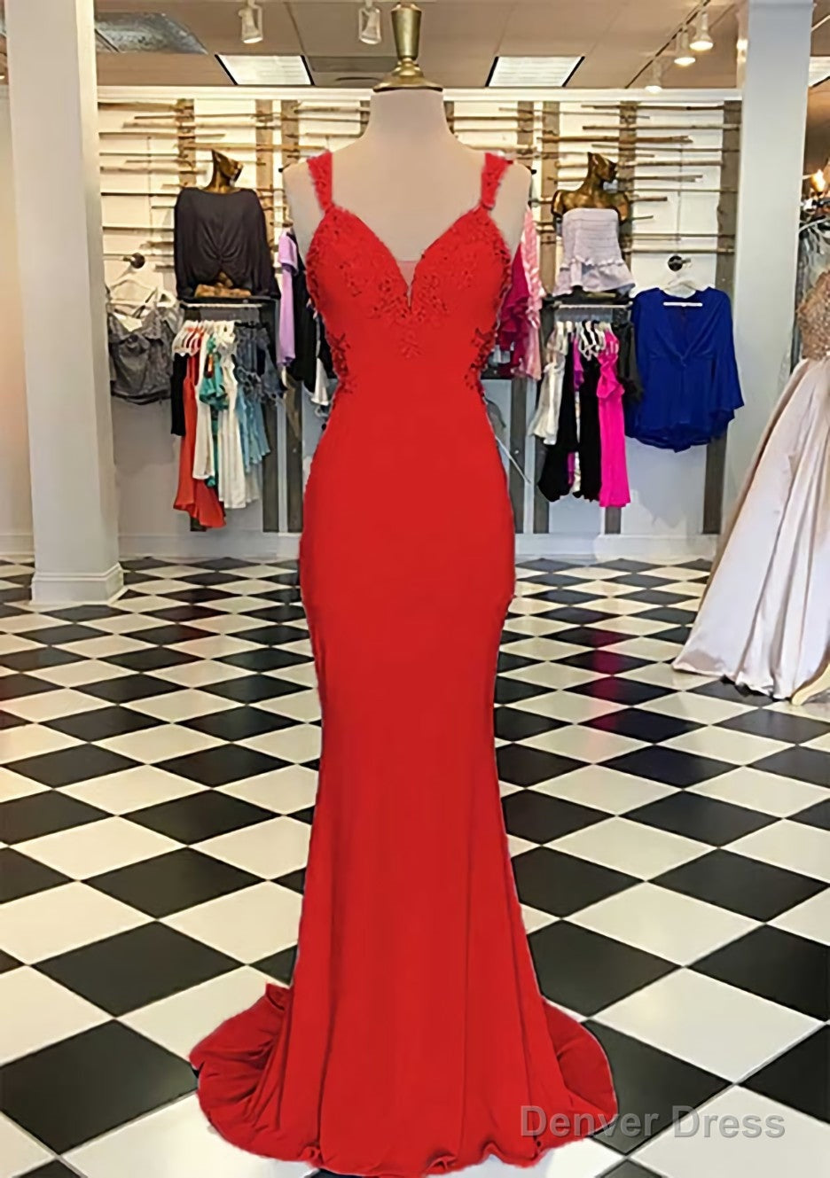 Trumpet Mermaid Scalloped Neck Sleeveless Sweep Train Elastic Satin Prom Dresses With Appliqued